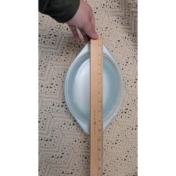 Pyrex Snowflake Turquoise Blue Oval Casserole Dish with Lid 043 1.5 QT Vintage - Picture 8 of 8